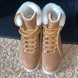 Cole Haan Tan Lace-Up Shearling-Trim Boots